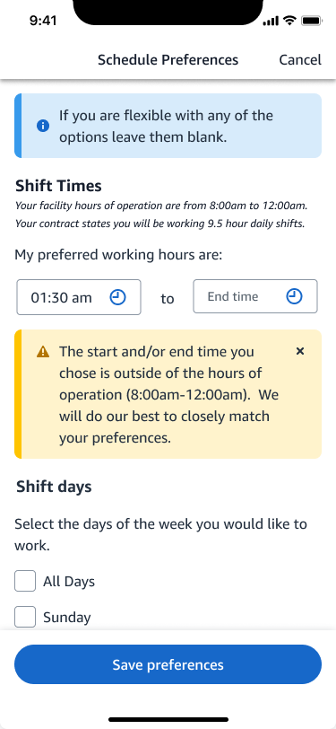 Error state — preference submission issue